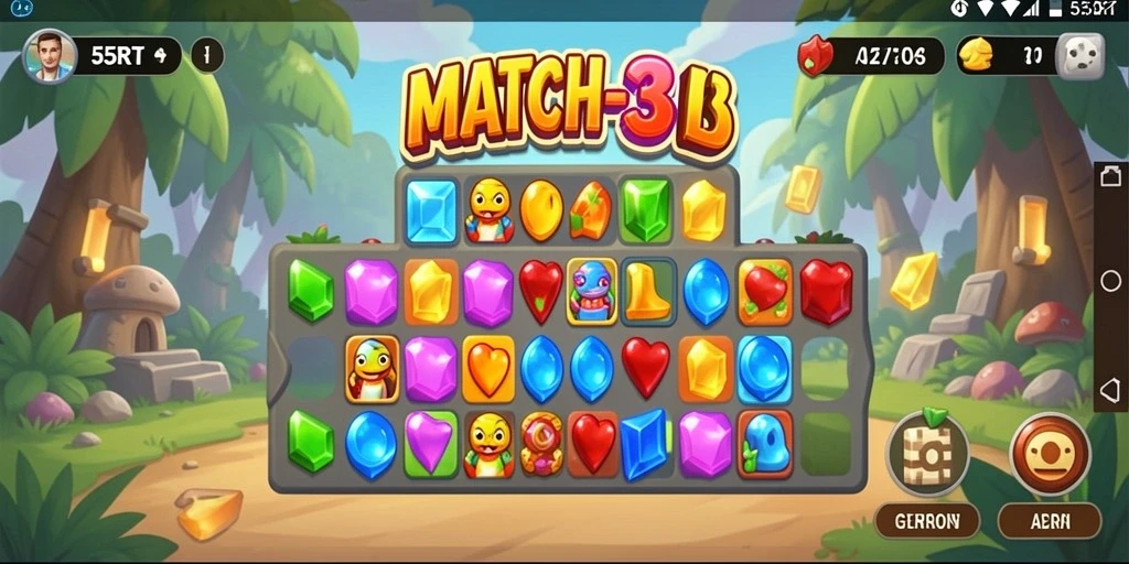 Menampilkan gameplay seru dari 55RT dengan tantangan Match-3.