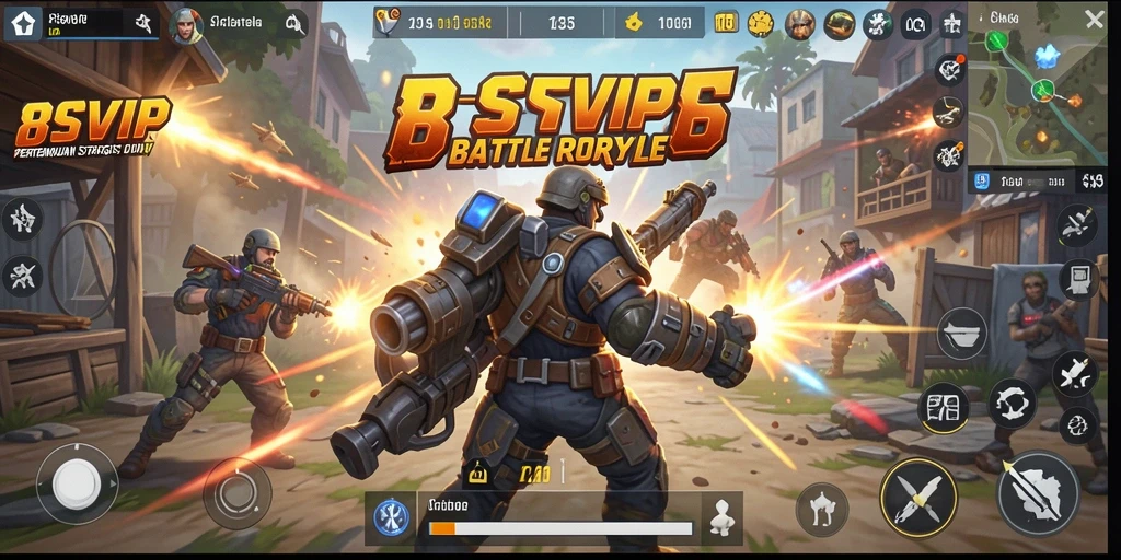 Screenshot gameplay dari 8SVIP menampilkan pertempuran seru di arena Battle Royale.