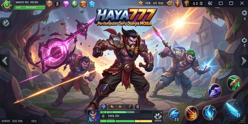 Gameplay MOBA HAYA777 yang penuh aksi dan strategi.