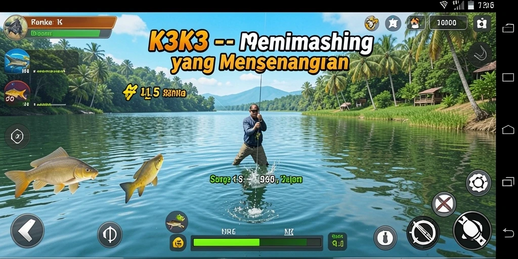 Tangkapan besar dalam game K3K3 dengan pemandangan air yang indah.