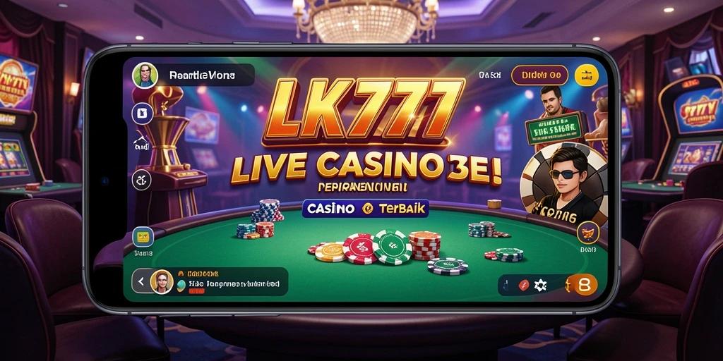 Screenshot gameplay LK777 menampilkan dealer langsung dan suasana kasino yang mengesankan.