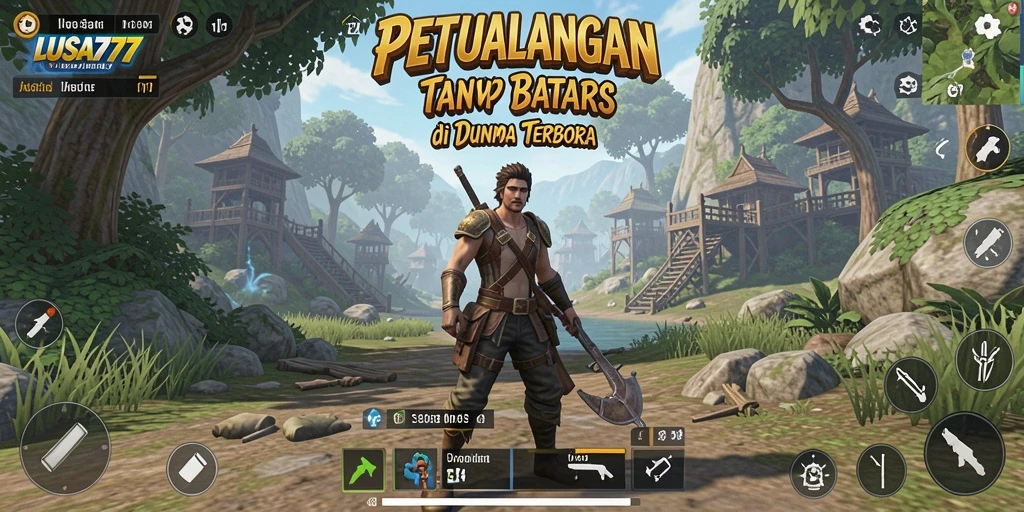 Screenshot utama LUSA777 yang menunjukkan dunia terbuka yang luas dan interaktif.