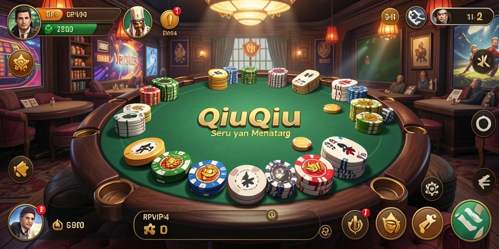 Screenshot gameplay RPVIP4 menampilkan kartu dan suasana kompetitif QiuQiu.